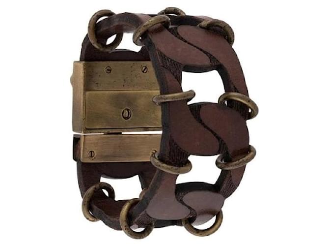 Bracciale in pelle marrone scuro Gianfranco Ferré - Anni 2000 Bordò