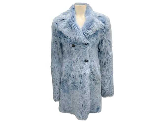 Cappotto in shearling blu chiaro doppiopetto Rochas