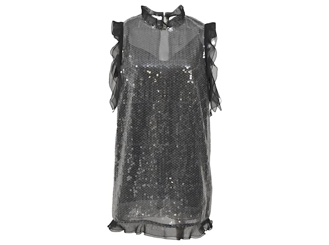 Top senza maniche in nylon poliestere grigio con paillettes Sacai