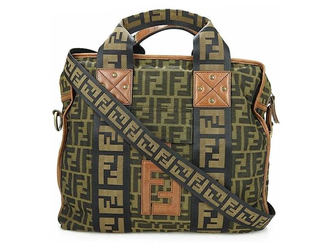 Borsa a mano 2 in 1 in tela Zucca in pelle Fendi Marrone