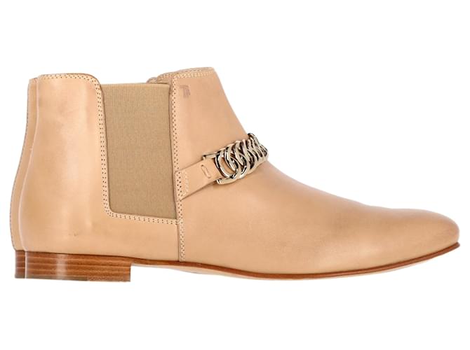 Stivaletti in pelle marrone con dettaglio a catena di Tod's