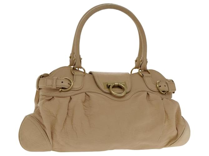 Borsa a mano in pelle beige dorato Gancini di Salvatore Ferragamo Auth 91733 D'oro