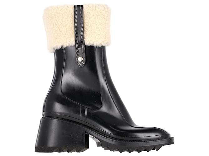 Stivali da pioggia in gomma nera Chloé Betty in shearling Nero