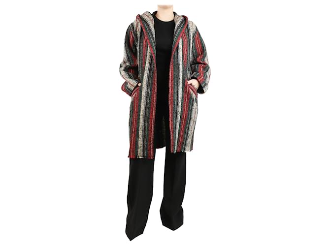 Isabel Marant Cappotto con cappuccio in misto lana a righe multicolori - taglia UK 6 Multicolore