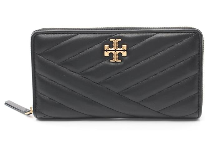 Portafoglio lungo rotondo Kira Chevron di Tory Burch Nero