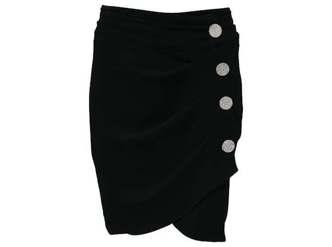 Gonna mini effetto avvolgente in poliestere nero con bottoni decorati Ba&Sh Sanya