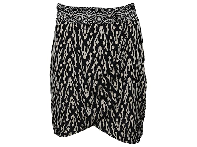 Gonna mini effetto avvolgente stampata Ba&Sh Iliade in viscosa nera e bianca Multicolore