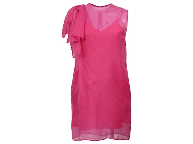 Abito Mini in Seta-Organza Rosa con Fiocco Decorativo MSGM