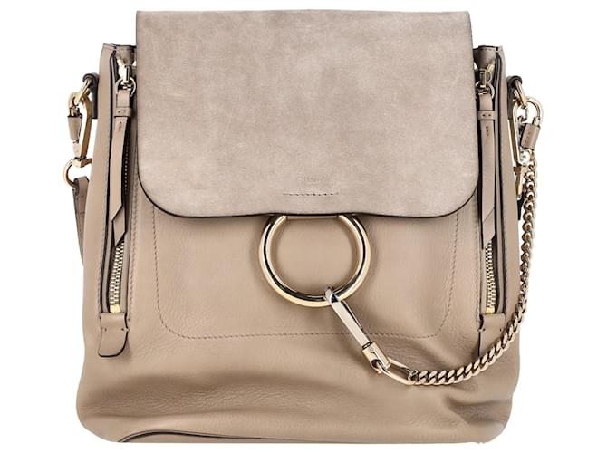 Zaino Chloé Faye in pelle e suede beige