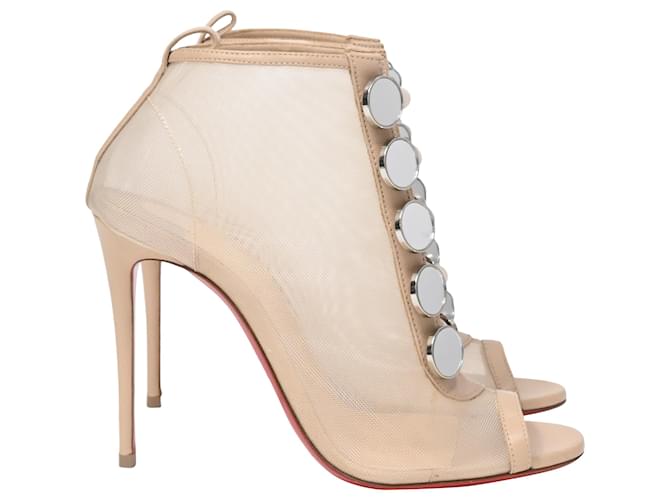 Stivali peep-toe decorati Marika 100 in rete nude di Christian Louboutin Marrone Carne