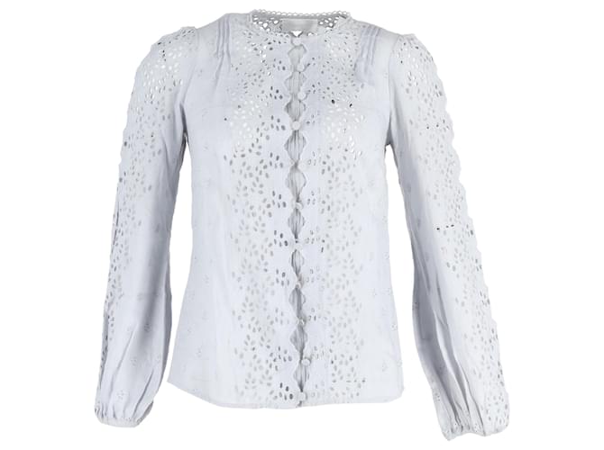 Top a maniche lunghe Zimmermann Iris in ricamo inglese in lino azzurro Blu Blu chiaro