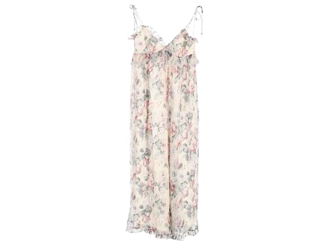 Tuta senza maniche con stampa floreale Zimmermann in seta crema Bianco Crudo