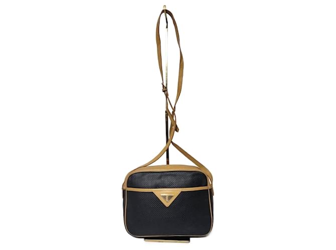Borsa a tracolla vintage in tela rivestita Yves Saint Laurent nera/beige Nero