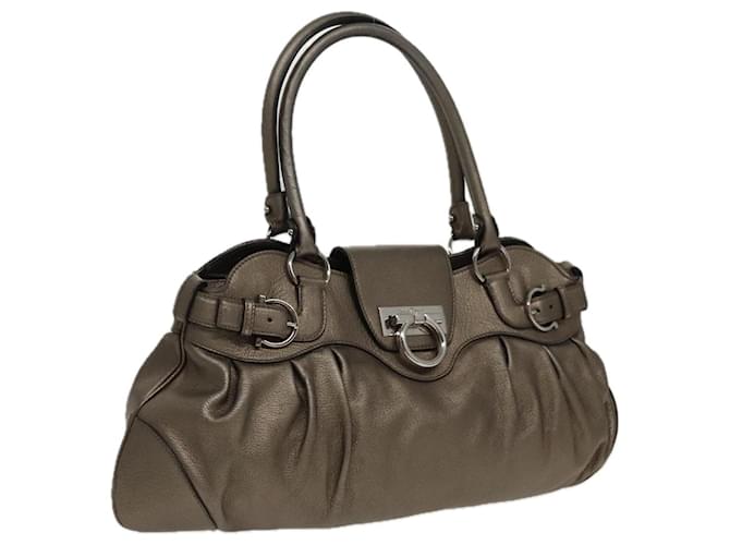 Borsa a mano in pelle Gancini Salvatore Ferragamo Argento Auth 96074