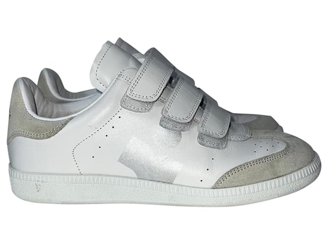 Isabel Marant Beth Logo Velcro Straps in pelle bianca e camoscio Bianco