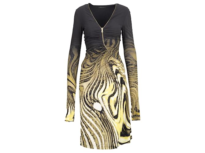 Abito con stampa Animalier di Roberto Cavalli con zip frontale - anni 2000 Multicolore