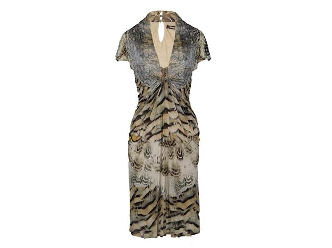 Abito con stampa di piume Roberto Cavalli - anni 00 Multicolore