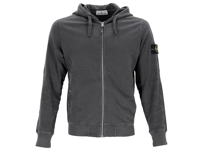 Felpa con cappuccio zip Stone Island in cotone grigio