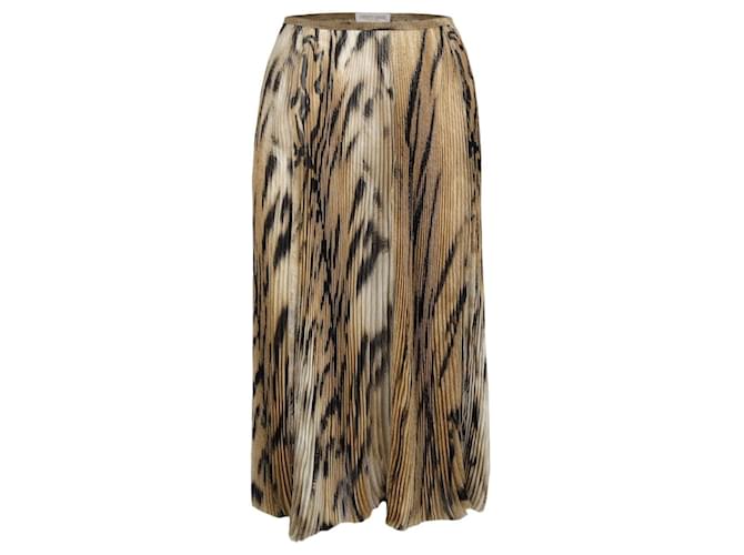 Gonna plissettata in chiffon-tulle stampata leopardata Roberto Cavalli - anni 2000 Marrone