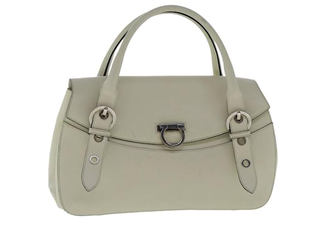 Borsa a mano in pelle bianca e argento Gancini di Salvatore Ferragamo Auth 96226 Bianco