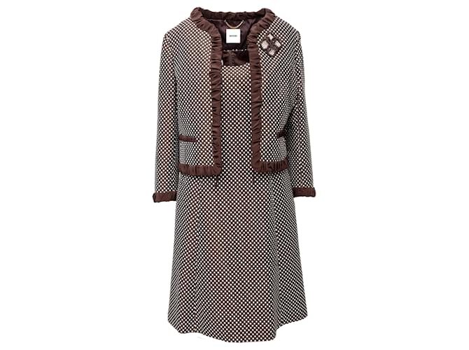 Set di abito e giacca a scacchi Moschino Marrone