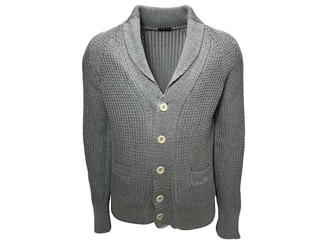 Cardigan in cotone grigio con bottoni lavorato a maglia Tom Ford