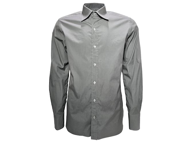 Camicia a maniche lunghe con bottoni Tom Ford in cotone grigio