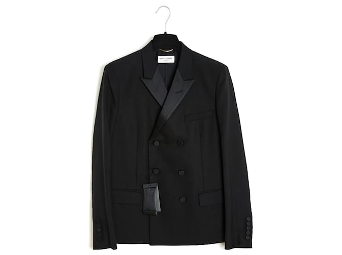 Giacca Smoking Saint Laurent FR40 Slimane in Lana Seta Raso UK12 US10 NWT Nero