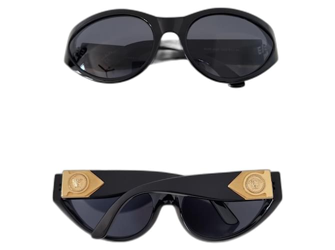 Occhiali da sole neri con testa di Medusa dorata di Gianni Versace Nero