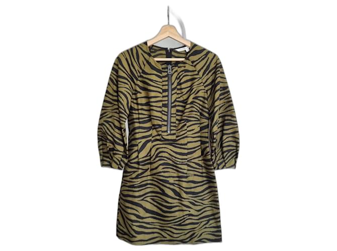 Abito mini in cotone e seta misto Veronica Beard Navi Nero Multicolore Cachi