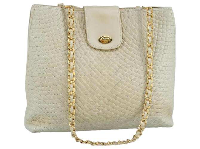 BALLY Borsa a Spalla a Catena in Pelle Beige Oro Auth 96771 D'oro