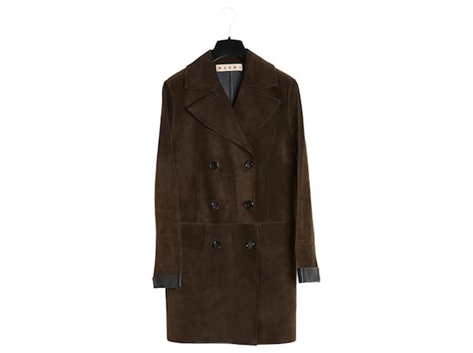 Cappotto Giacca Suede Marni FR38 Khaki Brown UK10 US8 Marrone