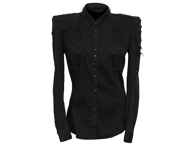 Camicia in denim strappato Balmain in cotone nero