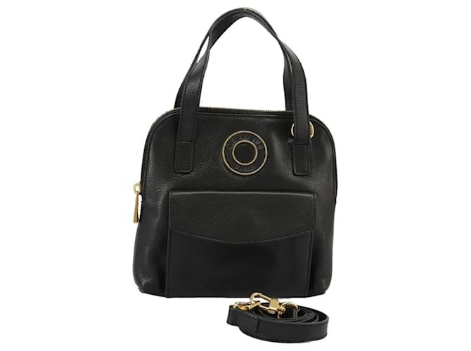Céline Borsa a mano CELINE in pelle 2 vie nera e oro Auth 92168 Nero D'oro