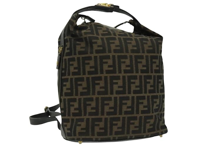 Zaino in tela Zucca FENDI marrone nero oro Auth 94295 D'oro