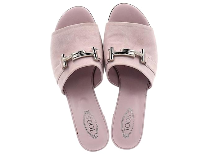 Sandali scivolosi Tod's Double T in suede rosa Marrone