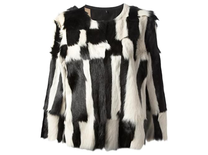 ISABEL MARANT Giacca di pelliccia nera e bianca rara TBE taglia 36 Multicolore