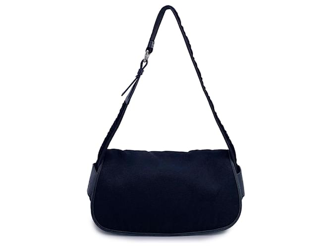 Yves Saint Laurent Borsa a spalla in tela nera con logo YSL Rive Gauche Nero