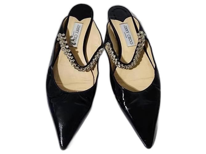 Mule piatte in pelle verniciata Jimmy Choo con cinturino in cristallo nero taglia 39