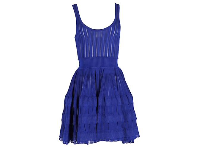 Abito mini a campana in maglia Alaïa in viscosa blu