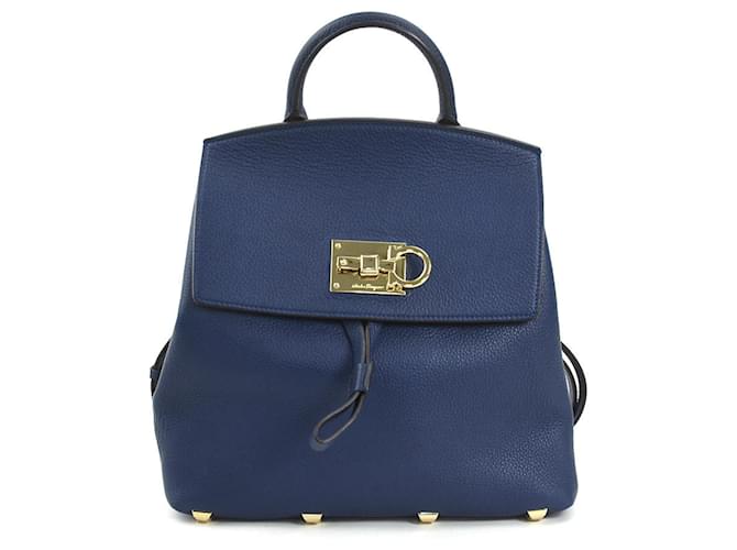 Zaino in pelle Gancini di Salvatore Ferragamo Blu navy