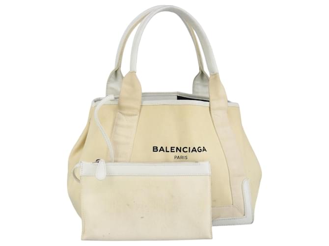 BALENCIAGA Borsa a mano Cabas S in tela pelle blu navy argento bianco 339933 Auth 97500