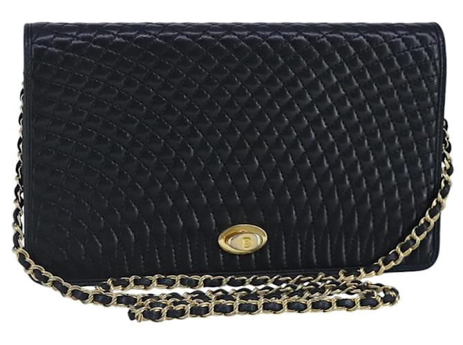 Borsa a spalla BALLY in pelle blu navy e oro Auth 97461 D'oro