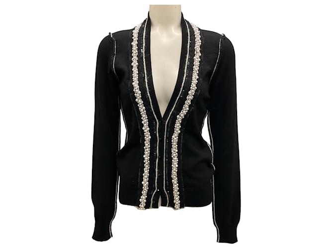Cardigan in maglia nera decorato con perle Dolce & Gabbana Nero