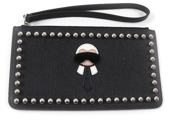 Pochette in pelle Fendi Karito con motivo di Karl Lagerfeld Nero