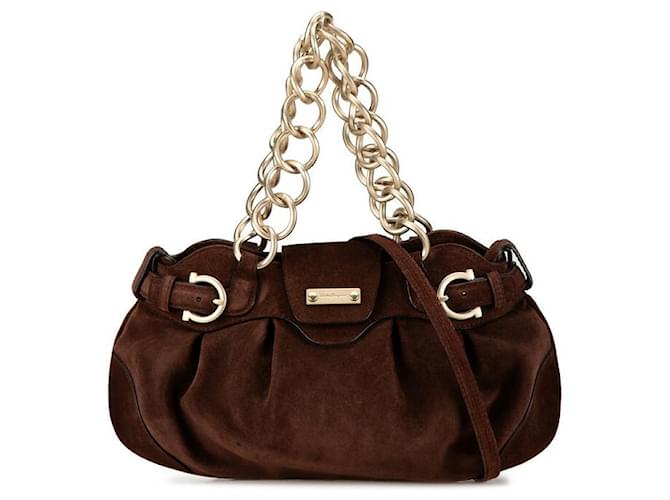 Borsa 2way in suede Gancini di Salvatore Ferragamo Marrone