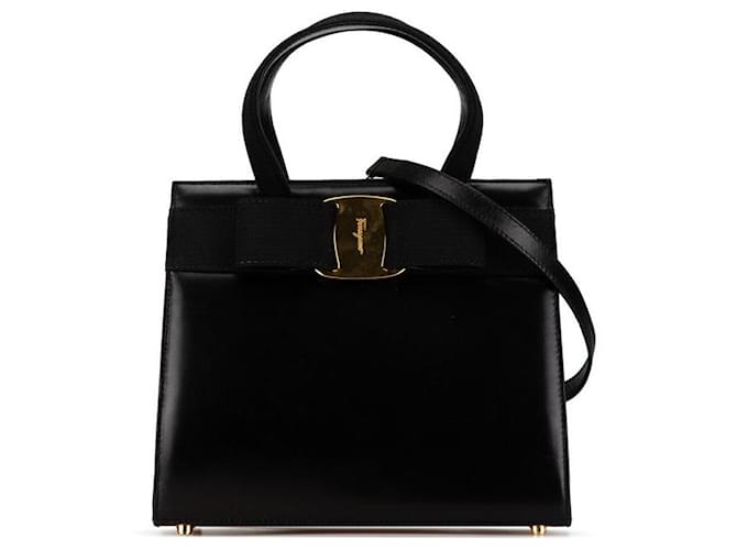 Borsa 2 in 1 in pelle Vara Ribbon di Salvatore Ferragamo Nero