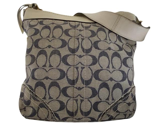 Borsa a tracolla in tela e pelle Coach Signature Grigio