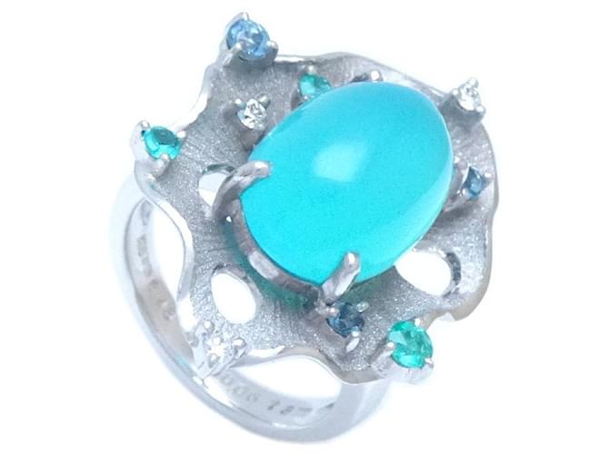 Autre Marque Anello in calcedonio in oro bianco K18WG