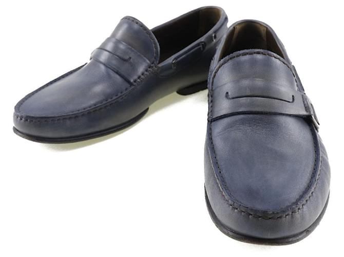 Autre Marque Mocassini in pelle Berluti scarpe da guida blu per uomini